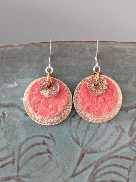 Vegan red and gold pineapple leather earrings